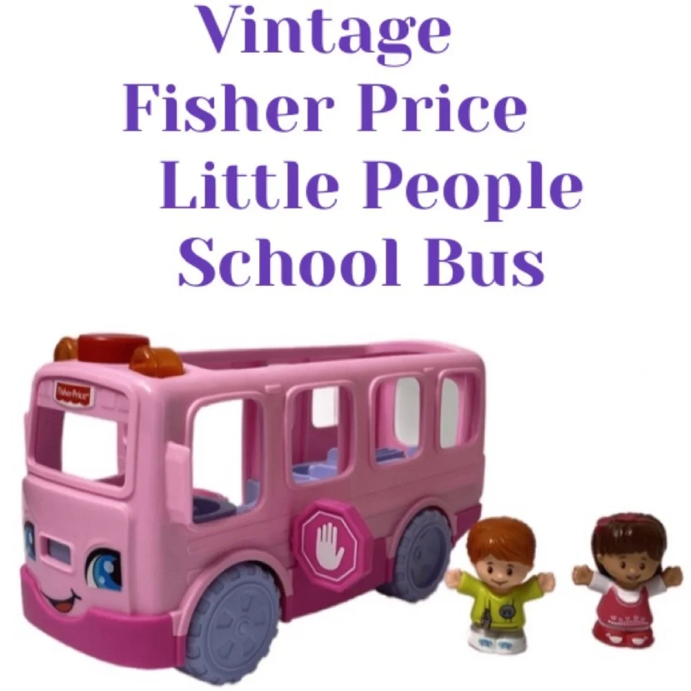 Vintage Fisher Price Little Movers Pink School Bus Sit With Me Little People Toy